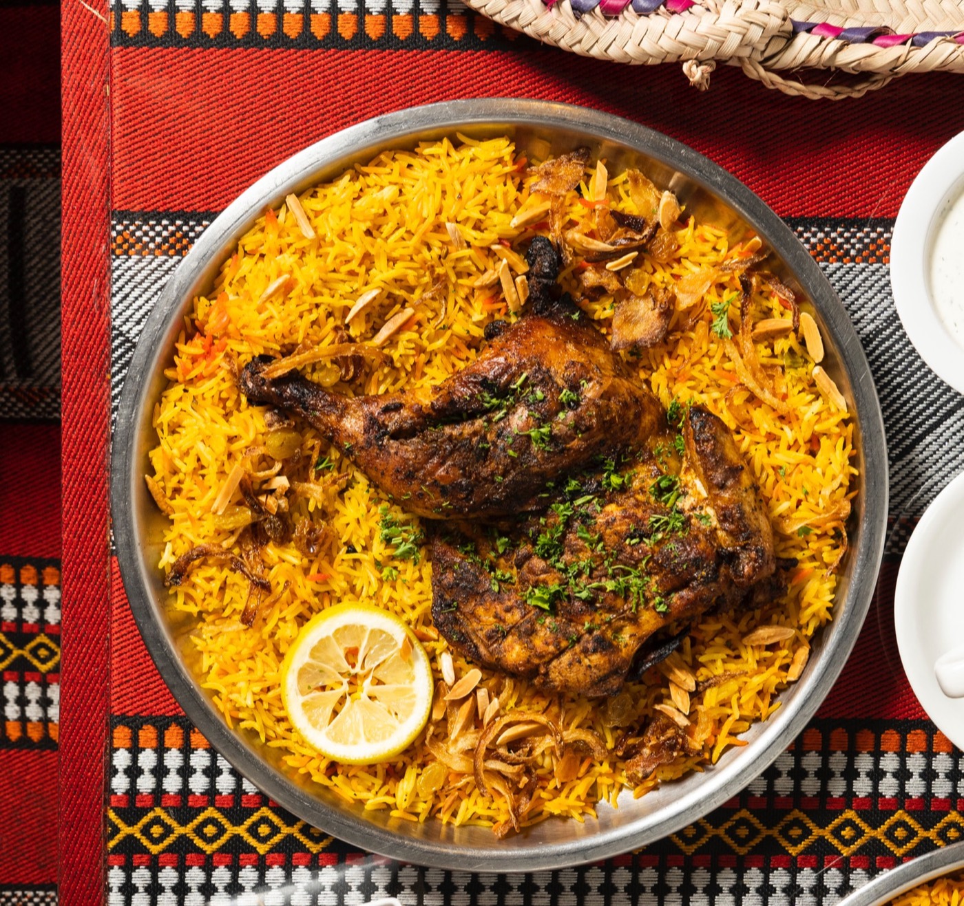 Madhbi — grilled chicken over saffron mandi rice